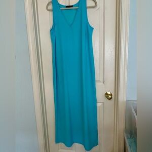 Boston Proper Size L Turquoise Blue Sleeveless V-Neck Sundress